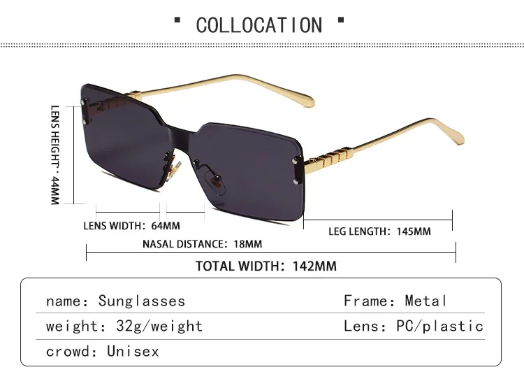 Fashionable Square Sunglasses Unisex Frameless Block Design Versatile Shades For Travel Grey And Gold Color Options display picture 5