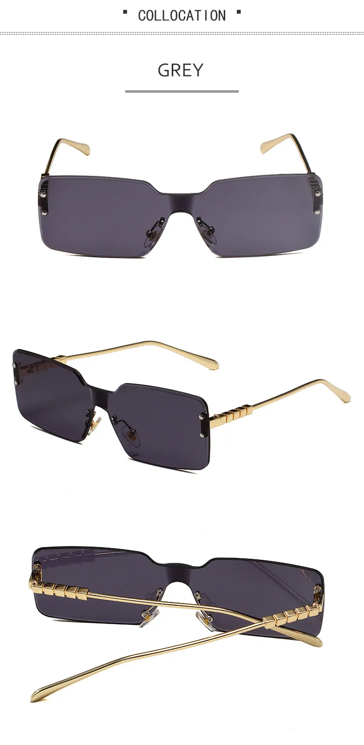 Fashionable Square Sunglasses Unisex Frameless Block Design Versatile Shades For Travel Grey And Gold Color Options display picture 7