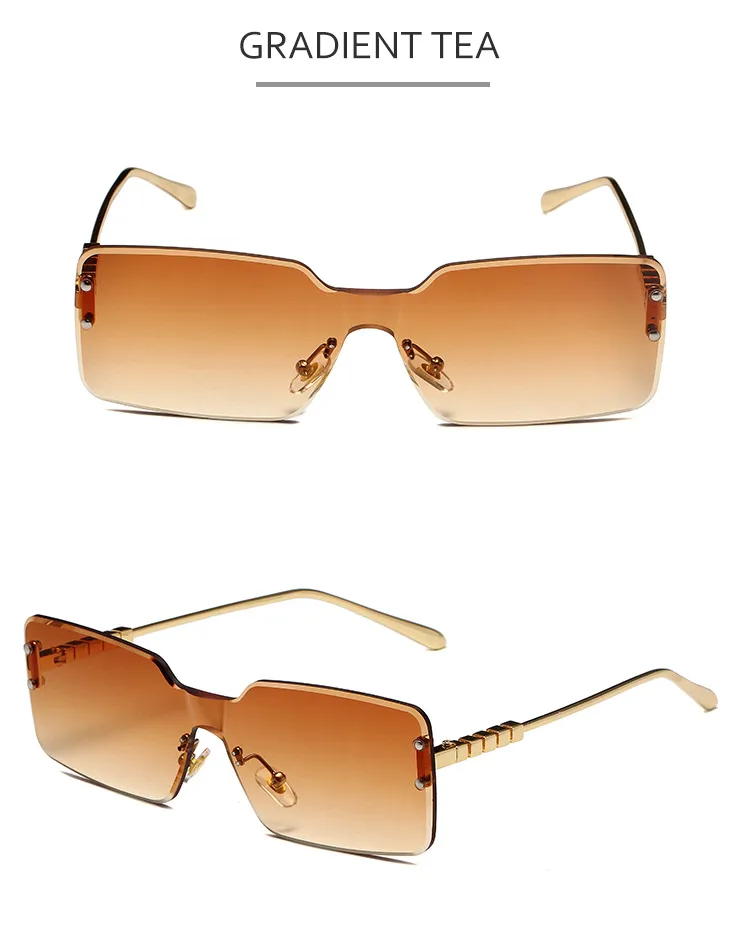 Fashionable Square Sunglasses Unisex Frameless Block Design Versatile Shades For Travel Grey And Gold Color Options display picture 9