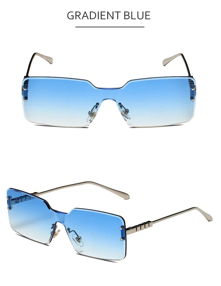 Fashionable Square Sunglasses Unisex Frameless Block Design Versatile Shades For Travel Grey And Gold Color Options display picture 11