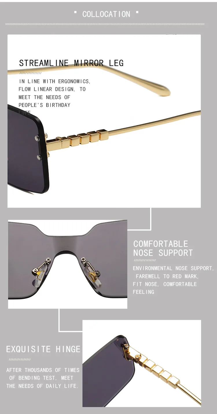 Fashionable Square Sunglasses Unisex Frameless Block Design Versatile Shades For Travel Grey And Gold Color Options display picture 13