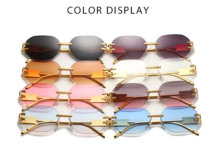 New Fashionable Ins Style Unisex Frameless Polygonal Sunglasses Women's Trendy Street Snap Sun Glasses Grey And Golden Colors display picture 4