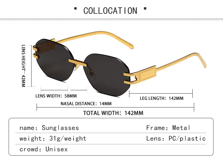 New Fashionable Ins Style Unisex Frameless Polygonal Sunglasses Women's Trendy Street Snap Sun Glasses Grey And Golden Colors display picture 5