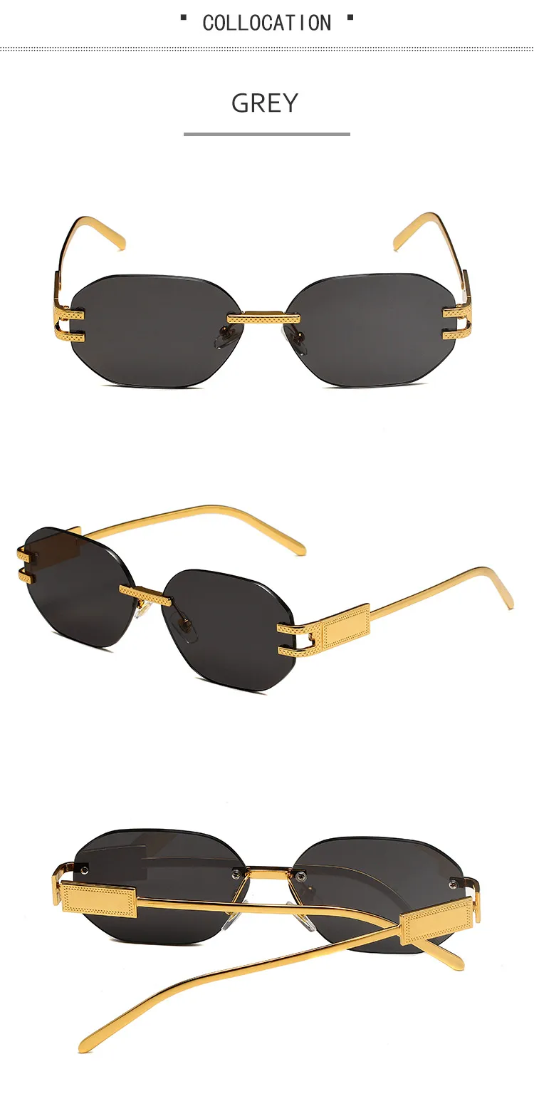 New Fashionable Ins Style Unisex Frameless Polygonal Sunglasses Women's Trendy Street Snap Sun Glasses Grey And Golden Colors display picture 7