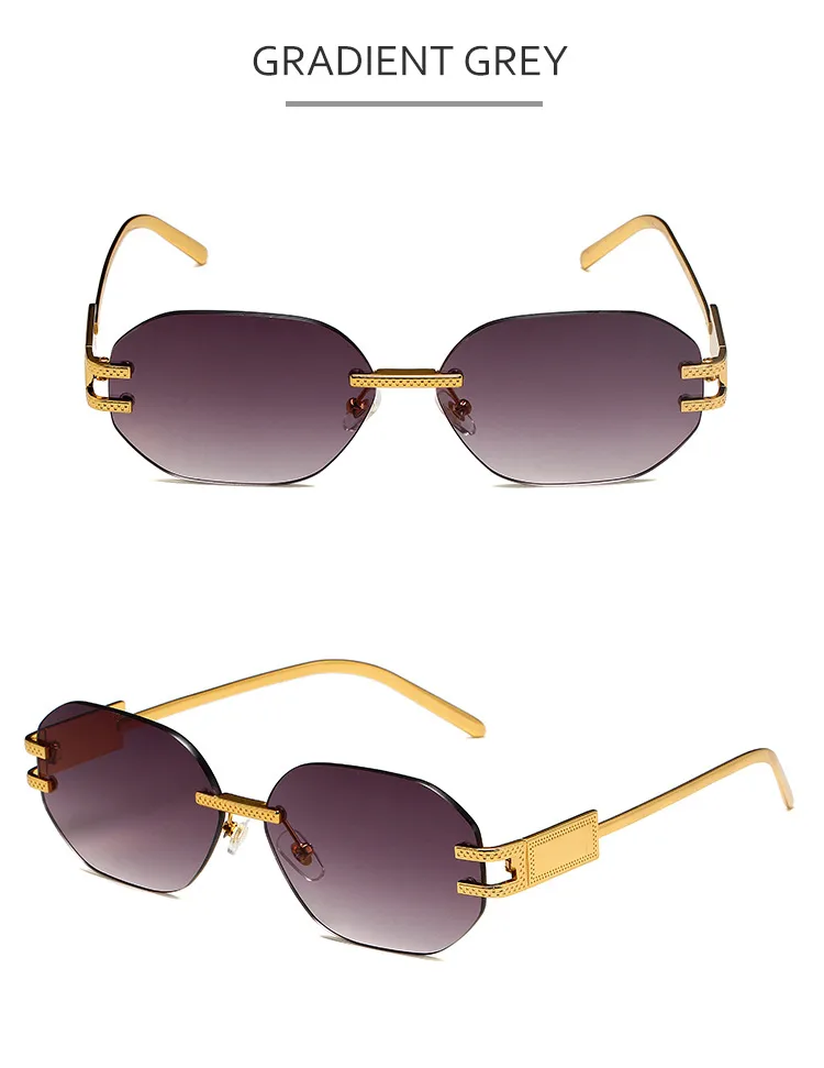 New Fashionable Ins Style Unisex Frameless Polygonal Sunglasses Women's Trendy Street Snap Sun Glasses Grey And Golden Colors display picture 8
