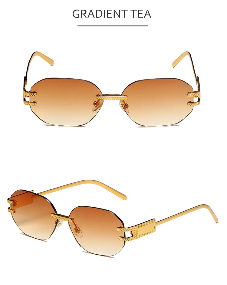 New Fashionable Ins Style Unisex Frameless Polygonal Sunglasses Women's Trendy Street Snap Sun Glasses Grey And Golden Colors display picture 9