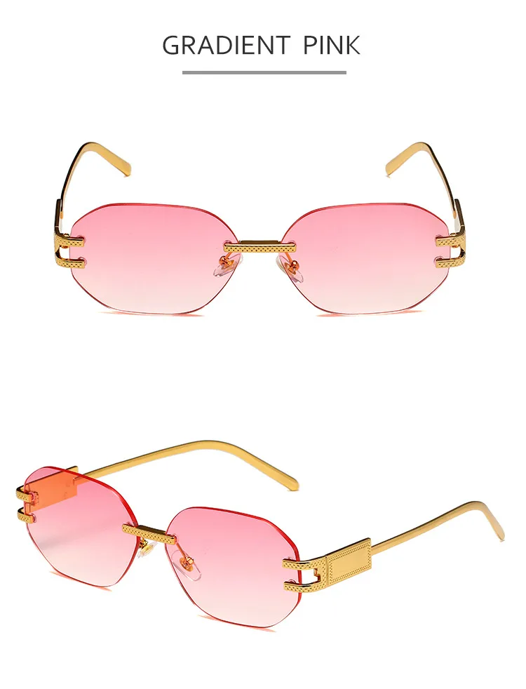 New Fashionable Ins Style Unisex Frameless Polygonal Sunglasses Women's Trendy Street Snap Sun Glasses Grey And Golden Colors display picture 10