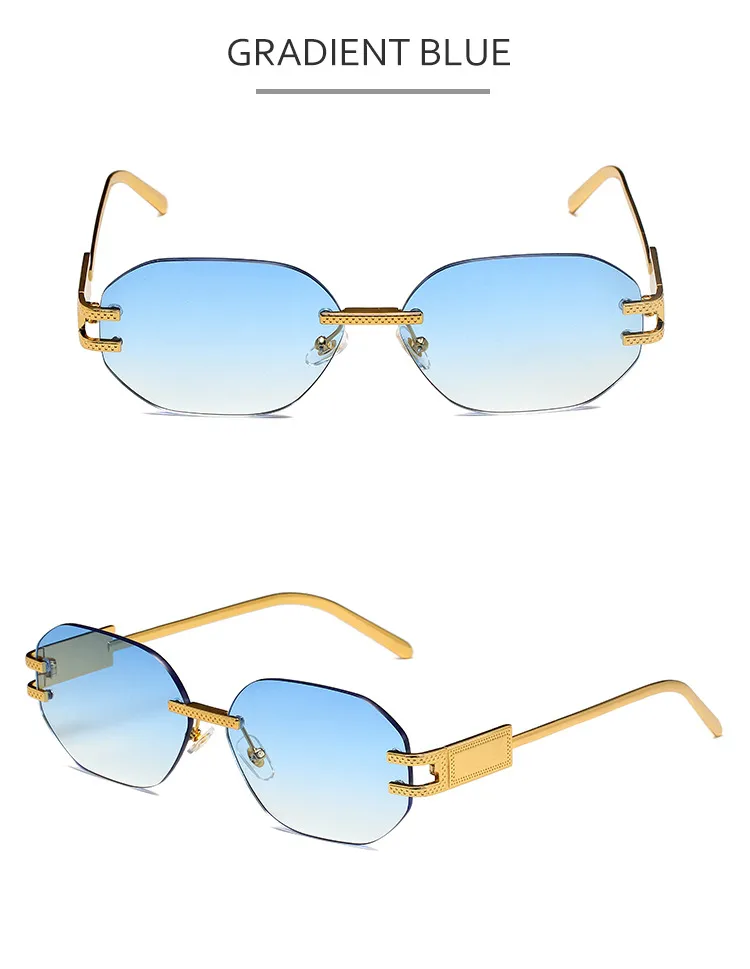 New Fashionable Ins Style Unisex Frameless Polygonal Sunglasses Women's Trendy Street Snap Sun Glasses Grey And Golden Colors display picture 11