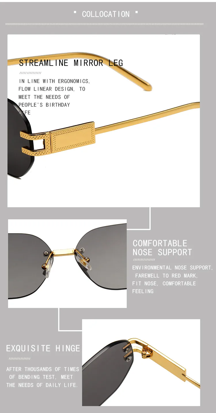 New Fashionable Ins Style Unisex Frameless Polygonal Sunglasses Women's Trendy Street Snap Sun Glasses Grey And Golden Colors display picture 15