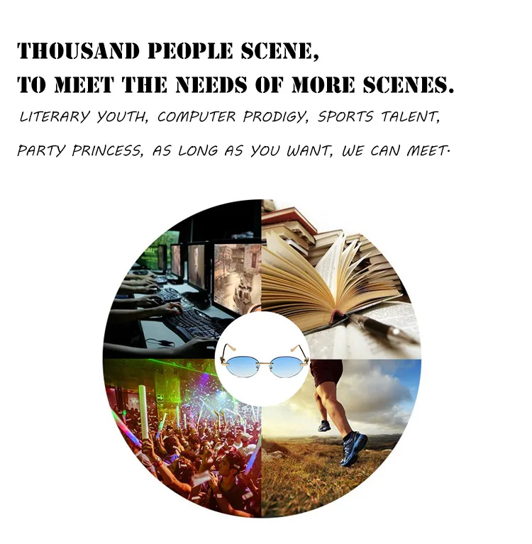 New  Trendy Oval Frameless Sunglasses Personality Hip Hop Eyeglasses Unisex Travel Grey And Gold PC Lens display picture 3