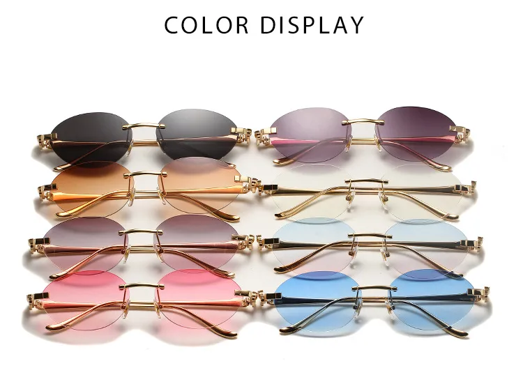 New  Trendy Oval Frameless Sunglasses Personality Hip Hop Eyeglasses Unisex Travel Grey And Gold PC Lens display picture 4