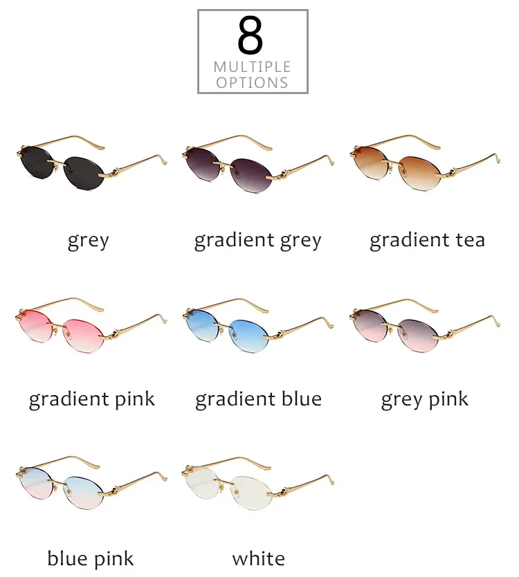 New  Trendy Oval Frameless Sunglasses Personality Hip Hop Eyeglasses Unisex Travel Grey And Gold PC Lens display picture 6