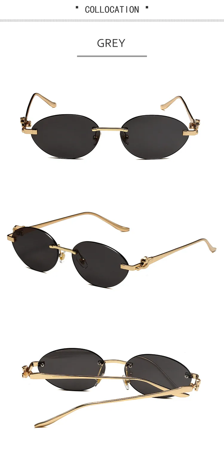 New  Trendy Oval Frameless Sunglasses Personality Hip Hop Eyeglasses Unisex Travel Grey And Gold PC Lens display picture 7