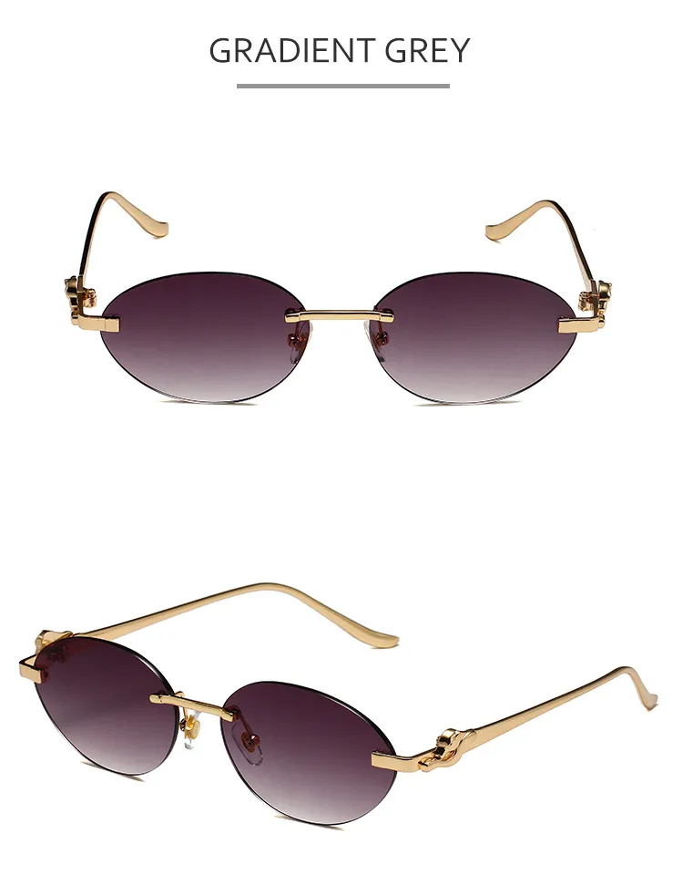New  Trendy Oval Frameless Sunglasses Personality Hip Hop Eyeglasses Unisex Travel Grey And Gold PC Lens display picture 8