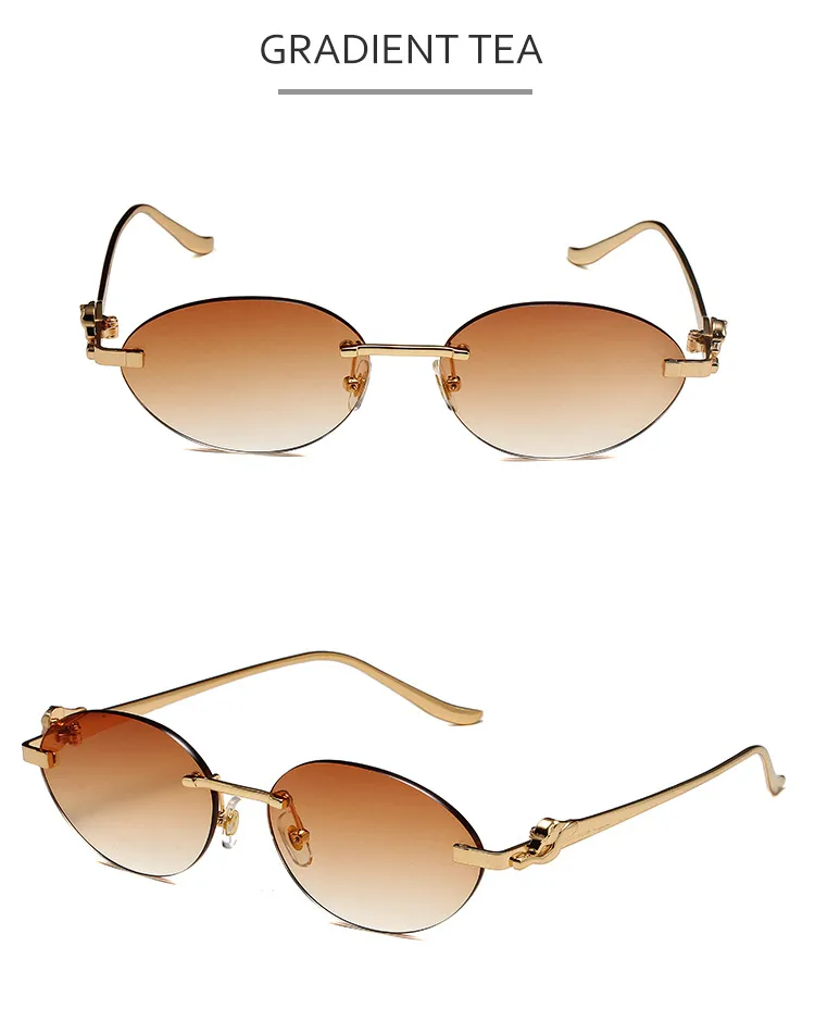New  Trendy Oval Frameless Sunglasses Personality Hip Hop Eyeglasses Unisex Travel Grey And Gold PC Lens display picture 9