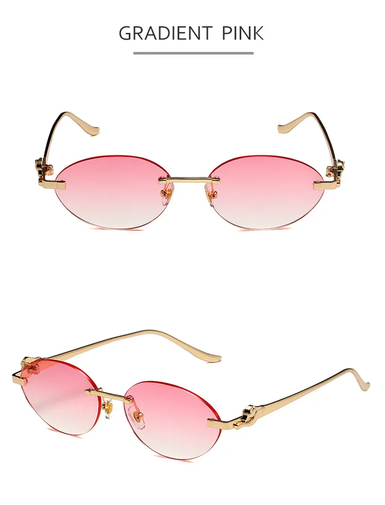 New  Trendy Oval Frameless Sunglasses Personality Hip Hop Eyeglasses Unisex Travel Grey And Gold PC Lens display picture 10