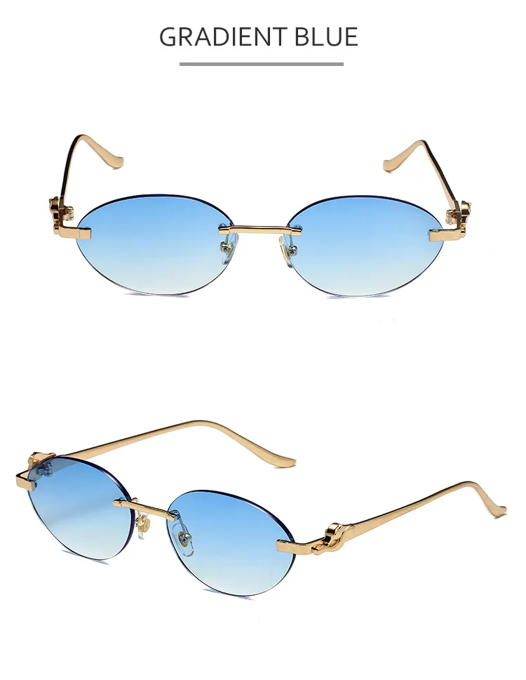 New  Trendy Oval Frameless Sunglasses Personality Hip Hop Eyeglasses Unisex Travel Grey And Gold PC Lens display picture 11