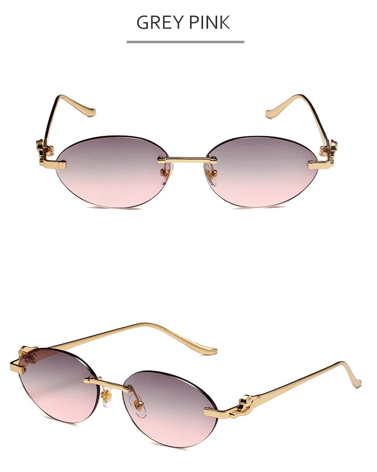 New  Trendy Oval Frameless Sunglasses Personality Hip Hop Eyeglasses Unisex Travel Grey And Gold PC Lens display picture 12