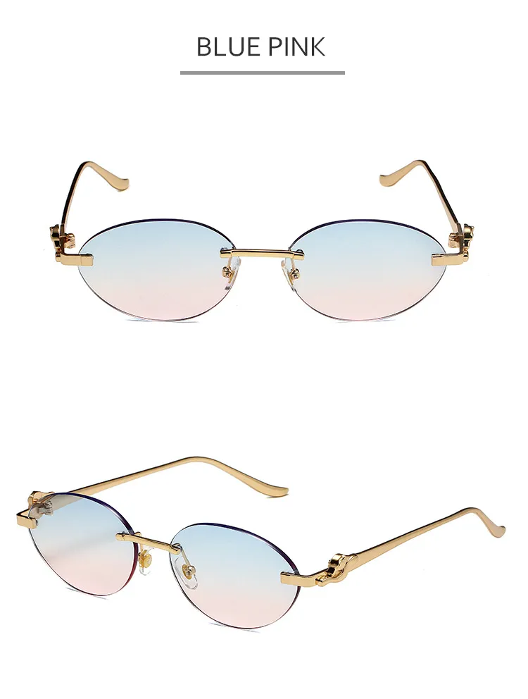 New  Trendy Oval Frameless Sunglasses Personality Hip Hop Eyeglasses Unisex Travel Grey And Gold PC Lens display picture 13
