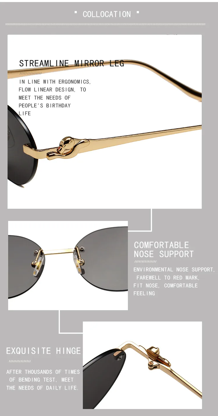 New  Trendy Oval Frameless Sunglasses Personality Hip Hop Eyeglasses Unisex Travel Grey And Gold PC Lens display picture 15
