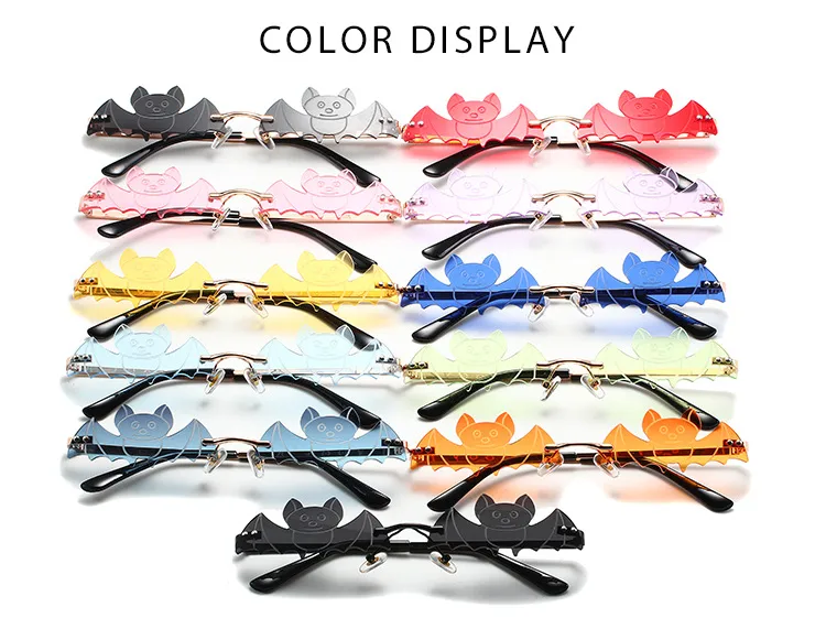 Cool Fashionable Metal Bat Shape Sunglasses Unisex Street Style Party Glasses Grey And Gold Frameless Asymmetric Design display picture 4
