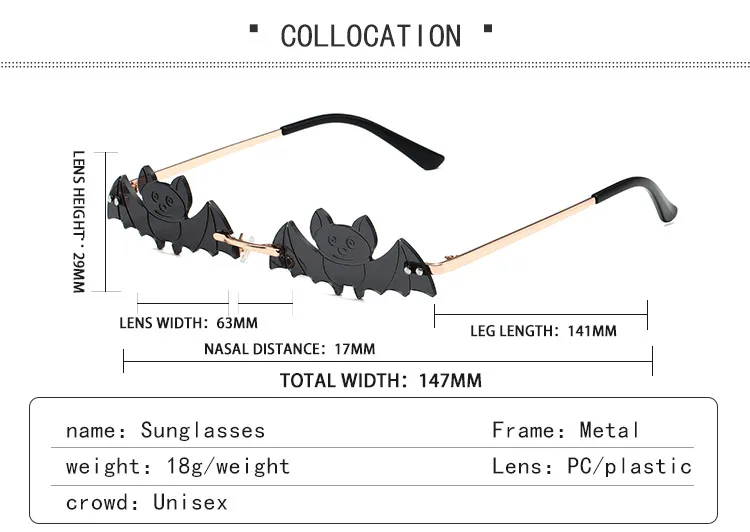Cool Fashionable Metal Bat Shape Sunglasses Unisex Street Style Party Glasses Grey And Gold Frameless Asymmetric Design display picture 5