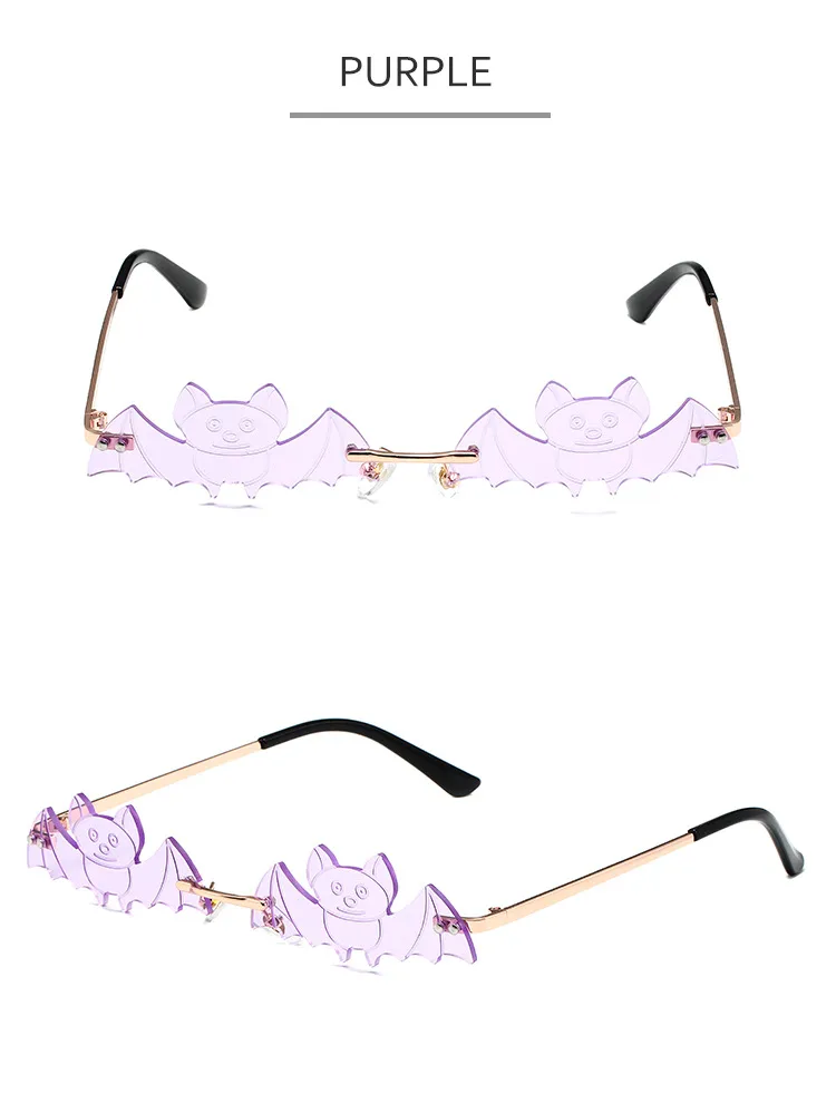 Cool Fashionable Metal Bat Shape Sunglasses Unisex Street Style Party Glasses Grey And Gold Frameless Asymmetric Design display picture 10