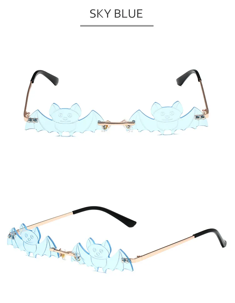 Cool Fashionable Metal Bat Shape Sunglasses Unisex Street Style Party Glasses Grey And Gold Frameless Asymmetric Design display picture 13