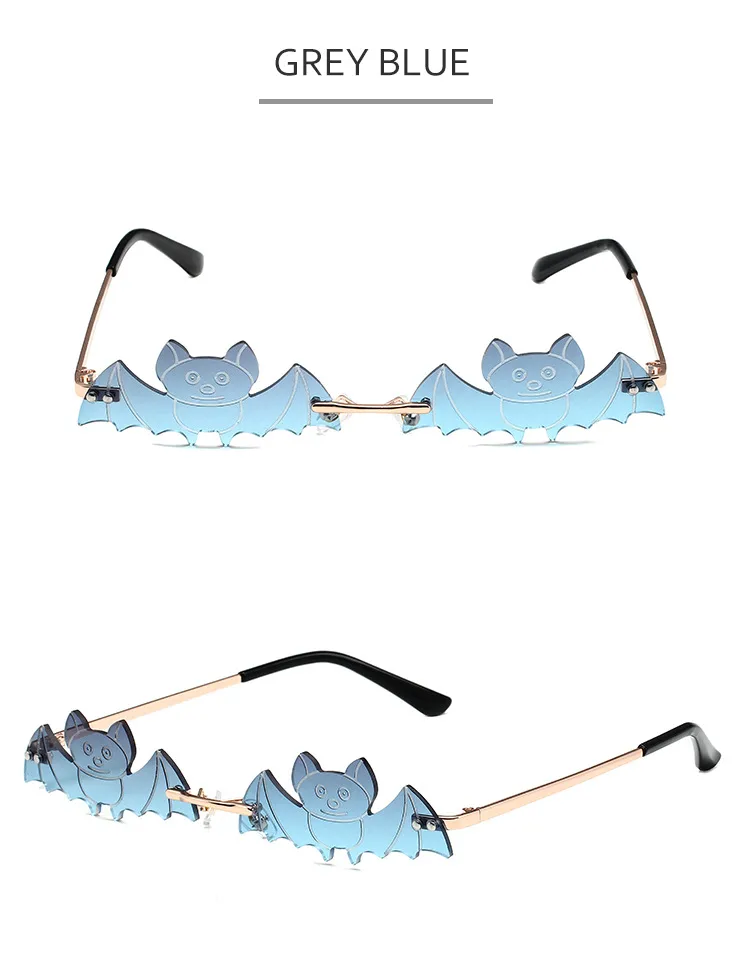 Cool Fashionable Metal Bat Shape Sunglasses Unisex Street Style Party Glasses Grey And Gold Frameless Asymmetric Design display picture 16
