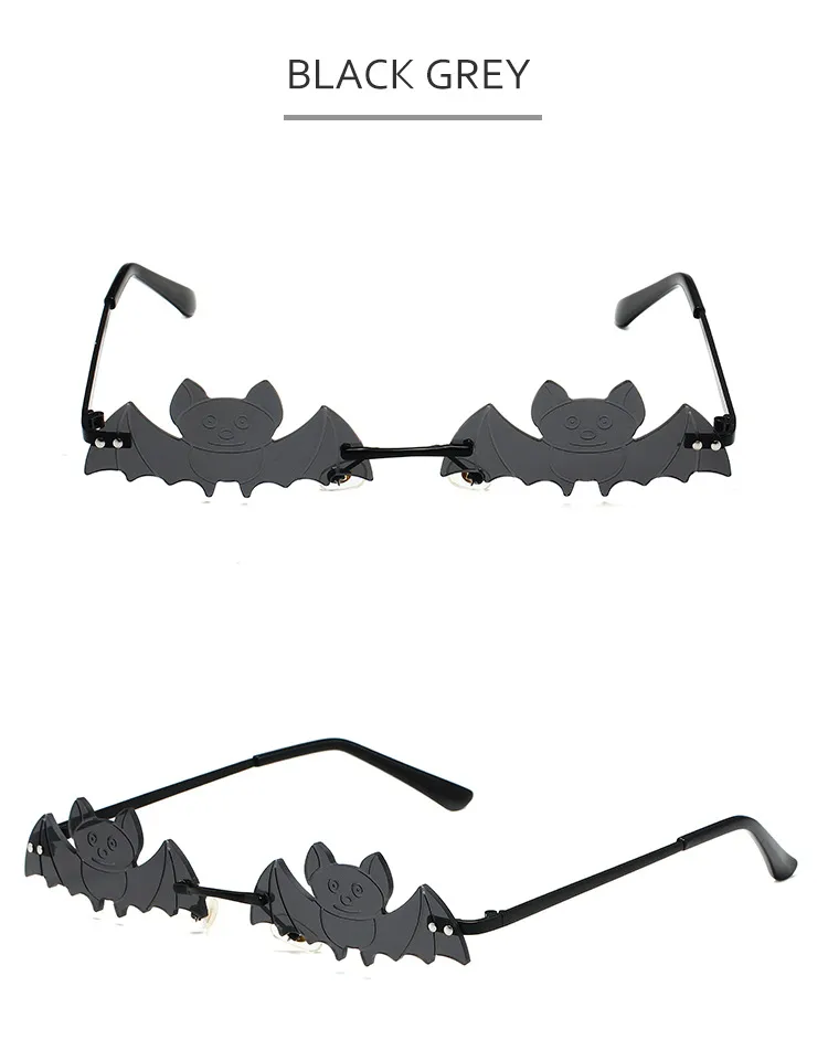 Cool Fashionable Metal Bat Shape Sunglasses Unisex Street Style Party Glasses Grey And Gold Frameless Asymmetric Design display picture 17