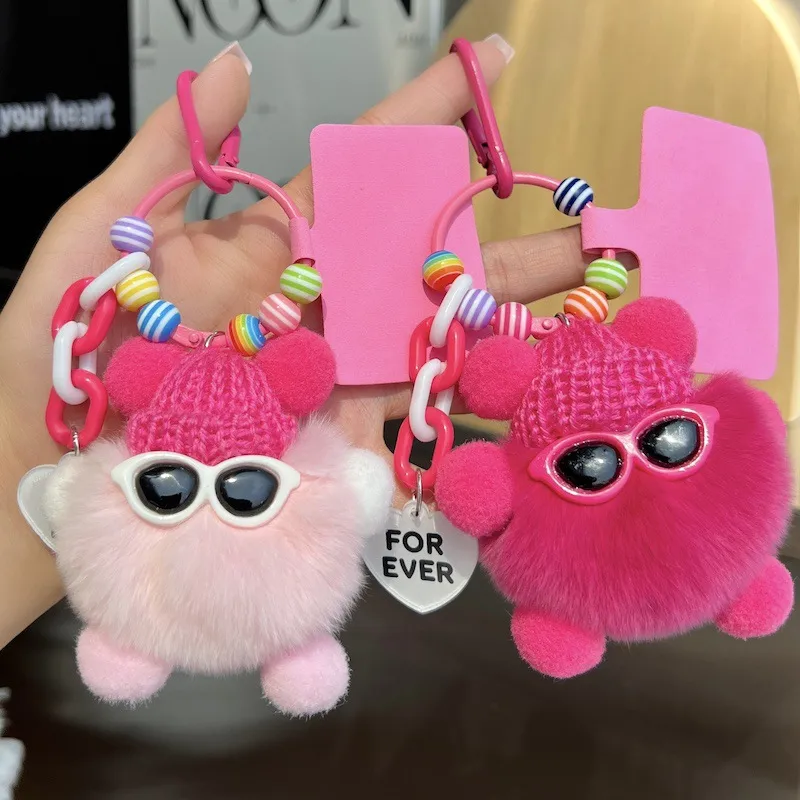 Adorable Little Coal Ball Rabbit Fur Keychain Bag Charm Southeast Asian Style Metal Toy Car Key Holder Cute Plushie Backpack Ornament display picture 2