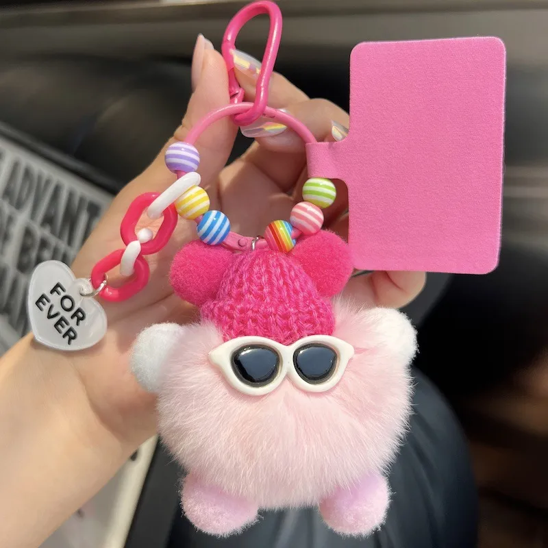 Adorable Little Coal Ball Rabbit Fur Keychain Bag Charm Southeast Asian Style Metal Toy Car Key Holder Cute Plushie Backpack Ornament display picture 3