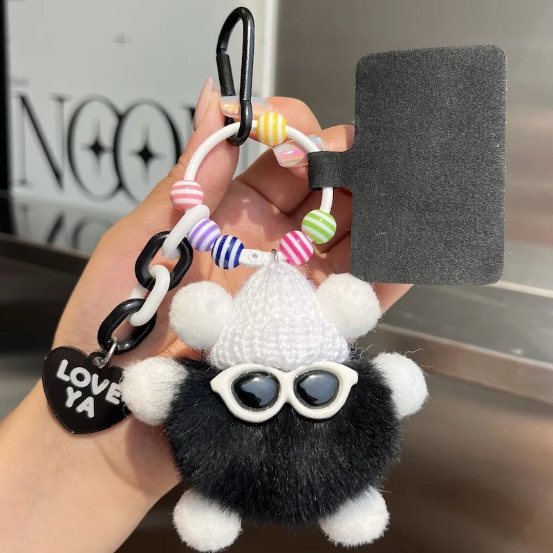 Adorable Little Coal Ball Rabbit Fur Keychain Bag Charm Southeast Asian Style Metal Toy Car Key Holder Cute Plushie Backpack Ornament display picture 5