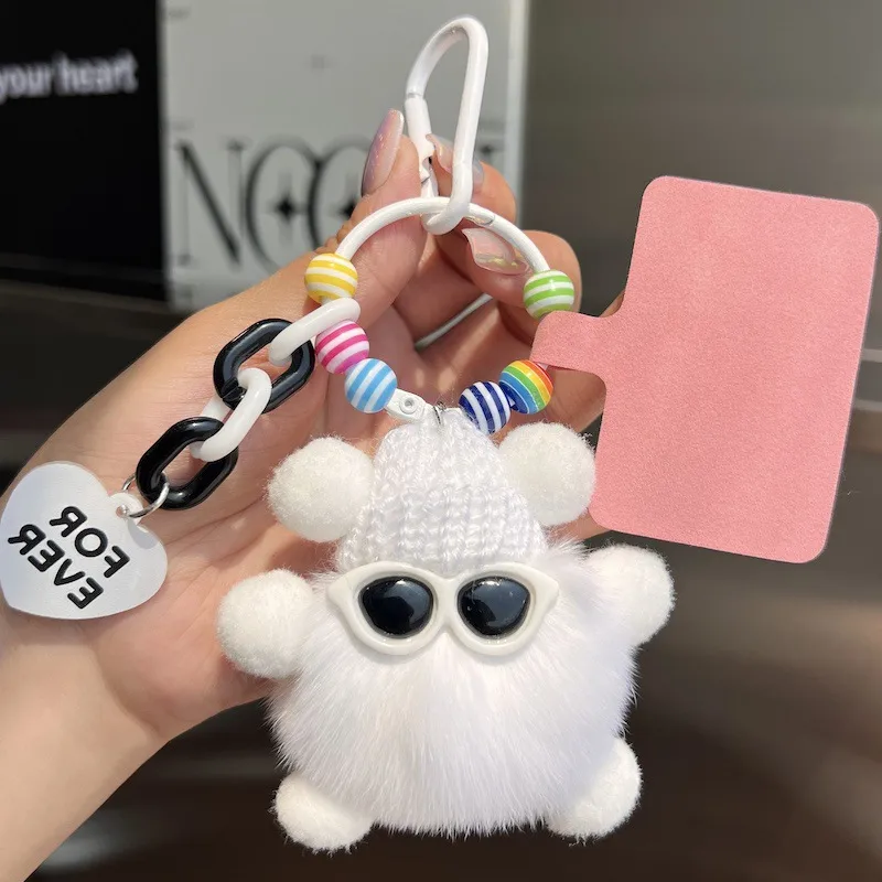 Adorable Little Coal Ball Rabbit Fur Keychain Bag Charm Southeast Asian Style Metal Toy Car Key Holder Cute Plushie Backpack Ornament display picture 7