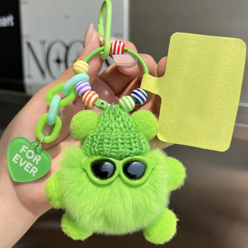 Adorable Little Coal Ball Rabbit Fur Keychain Bag Charm Southeast Asian Style Metal Toy Car Key Holder Cute Plushie Backpack Ornament display picture 9