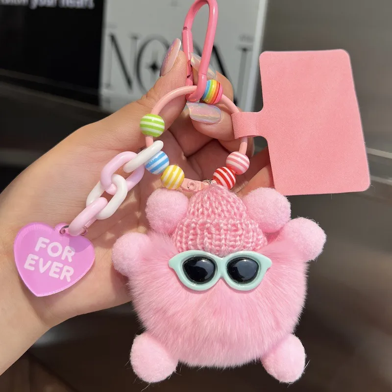 Adorable Little Coal Ball Rabbit Fur Keychain Bag Charm Southeast Asian Style Metal Toy Car Key Holder Cute Plushie Backpack Ornament display picture 12