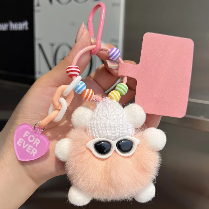 Adorable Little Coal Ball Rabbit Fur Keychain Bag Charm Southeast Asian Style Metal Toy Car Key Holder Cute Plushie Backpack Ornament display picture 13