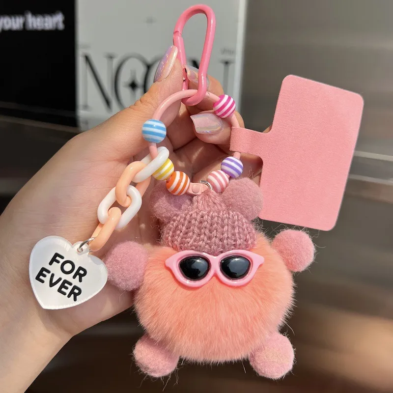 Adorable Little Coal Ball Rabbit Fur Keychain Bag Charm Southeast Asian Style Metal Toy Car Key Holder Cute Plushie Backpack Ornament display picture 15