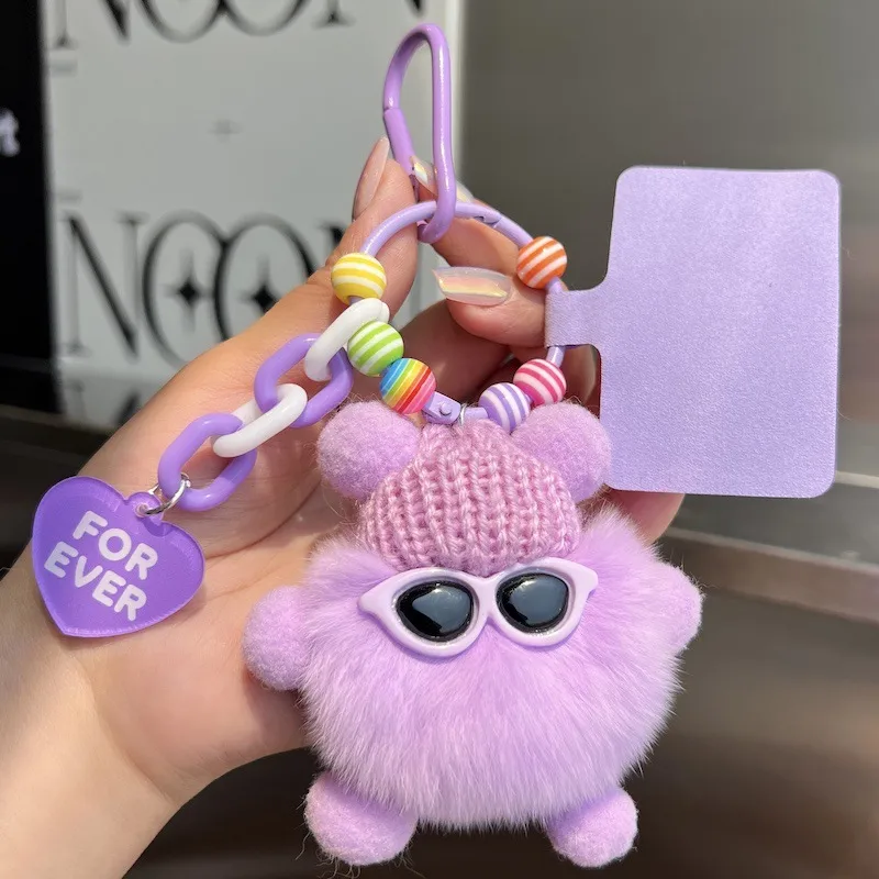 Adorable Little Coal Ball Rabbit Fur Keychain Bag Charm Southeast Asian Style Metal Toy Car Key Holder Cute Plushie Backpack Ornament display picture 17