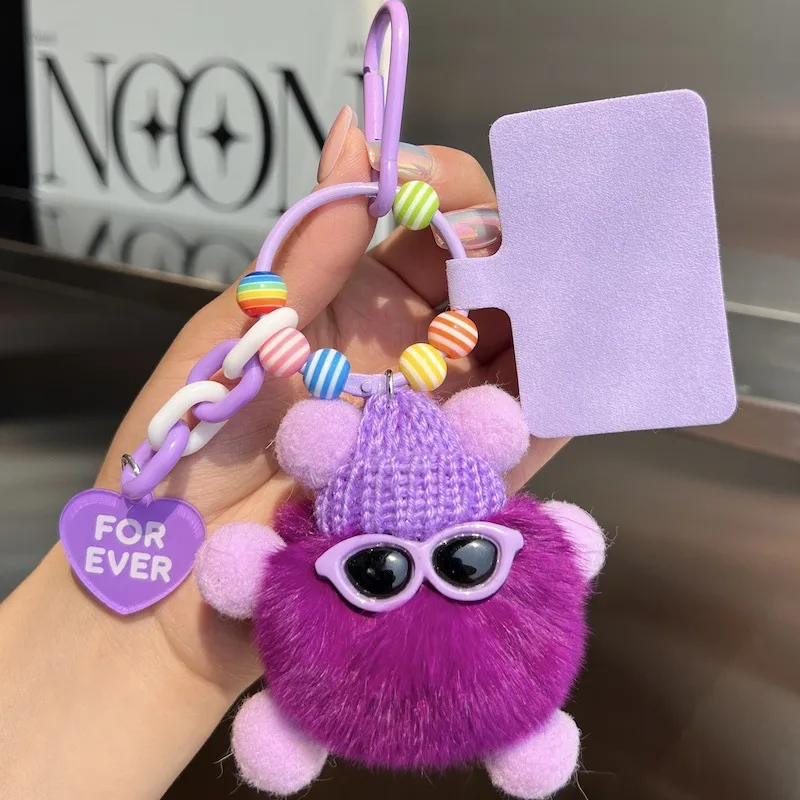 Adorable Little Coal Ball Rabbit Fur Keychain Bag Charm Southeast Asian Style Metal Toy Car Key Holder Cute Plushie Backpack Ornament display picture 21