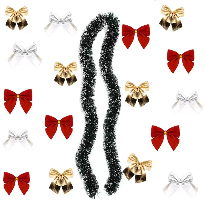 Christmas Tree Decorations Christmas Gifts Colorful Stripe Woolen Tassel Green Black Edge With Butterfly Knot Hotel Decorations display picture 2