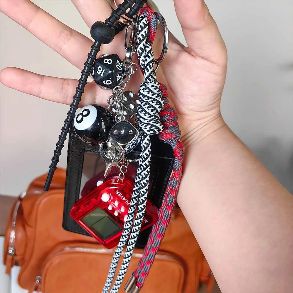 Black And Red 8-Digit Dice Keychain For Men And Women American Style Mixed Material Bag Pendant Game Machine Decoration display picture 4