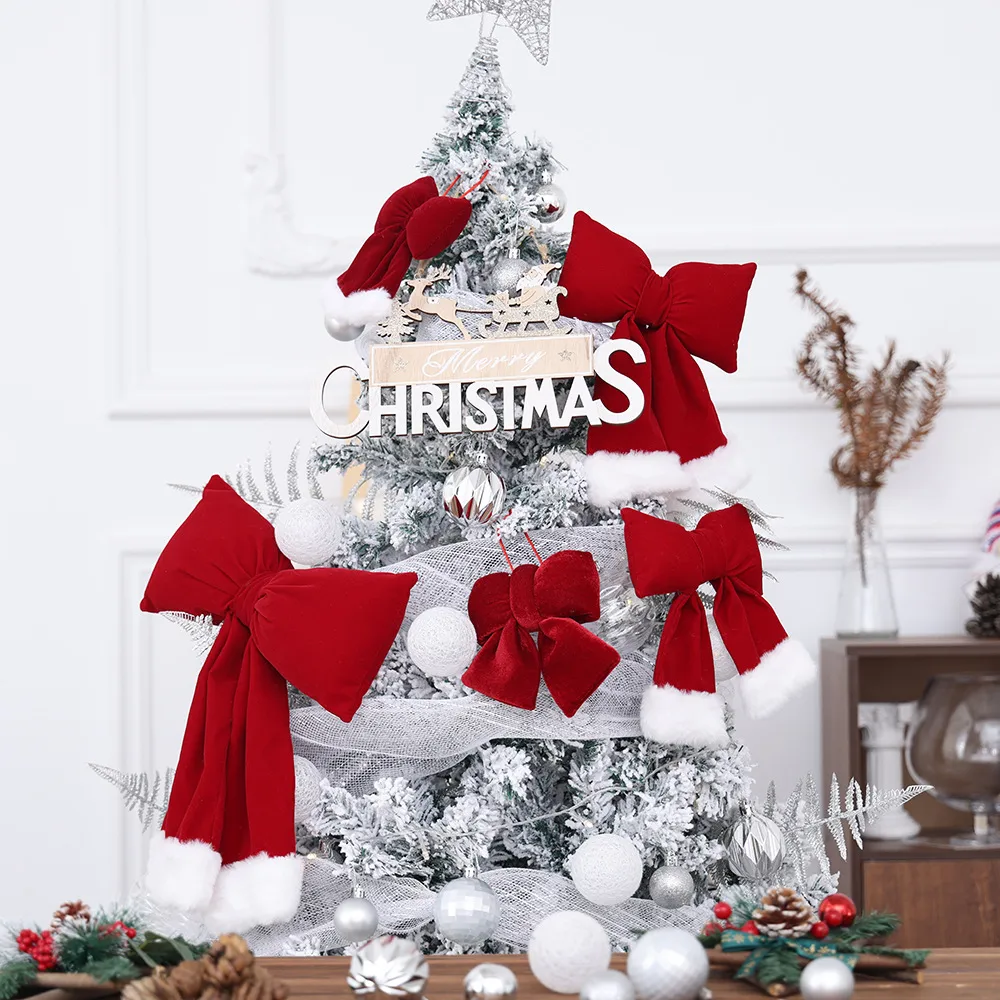 Christmas Decorative Large Velvet Butterfly Knot 3D Christmas Tree Hanging Ornament Festive Arrangement Props New Model display picture 1