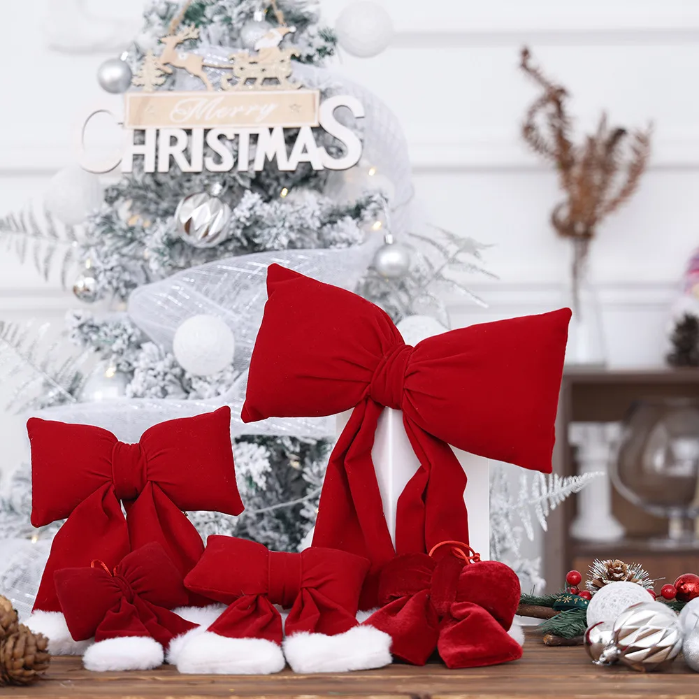 Christmas Decorative Large Velvet Butterfly Knot 3D Christmas Tree Hanging Ornament Festive Arrangement Props New Model display picture 3