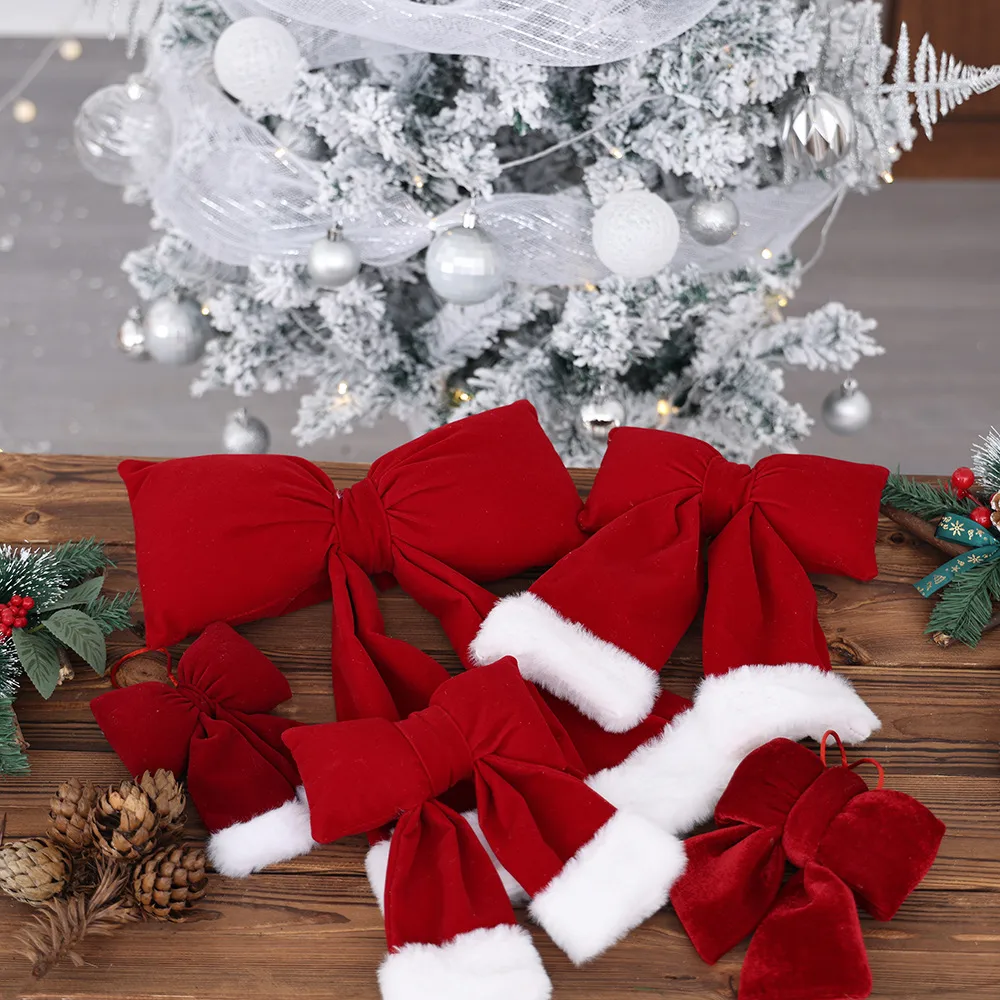 Christmas Decorative Large Velvet Butterfly Knot 3D Christmas Tree Hanging Ornament Festive Arrangement Props New Model display picture 4