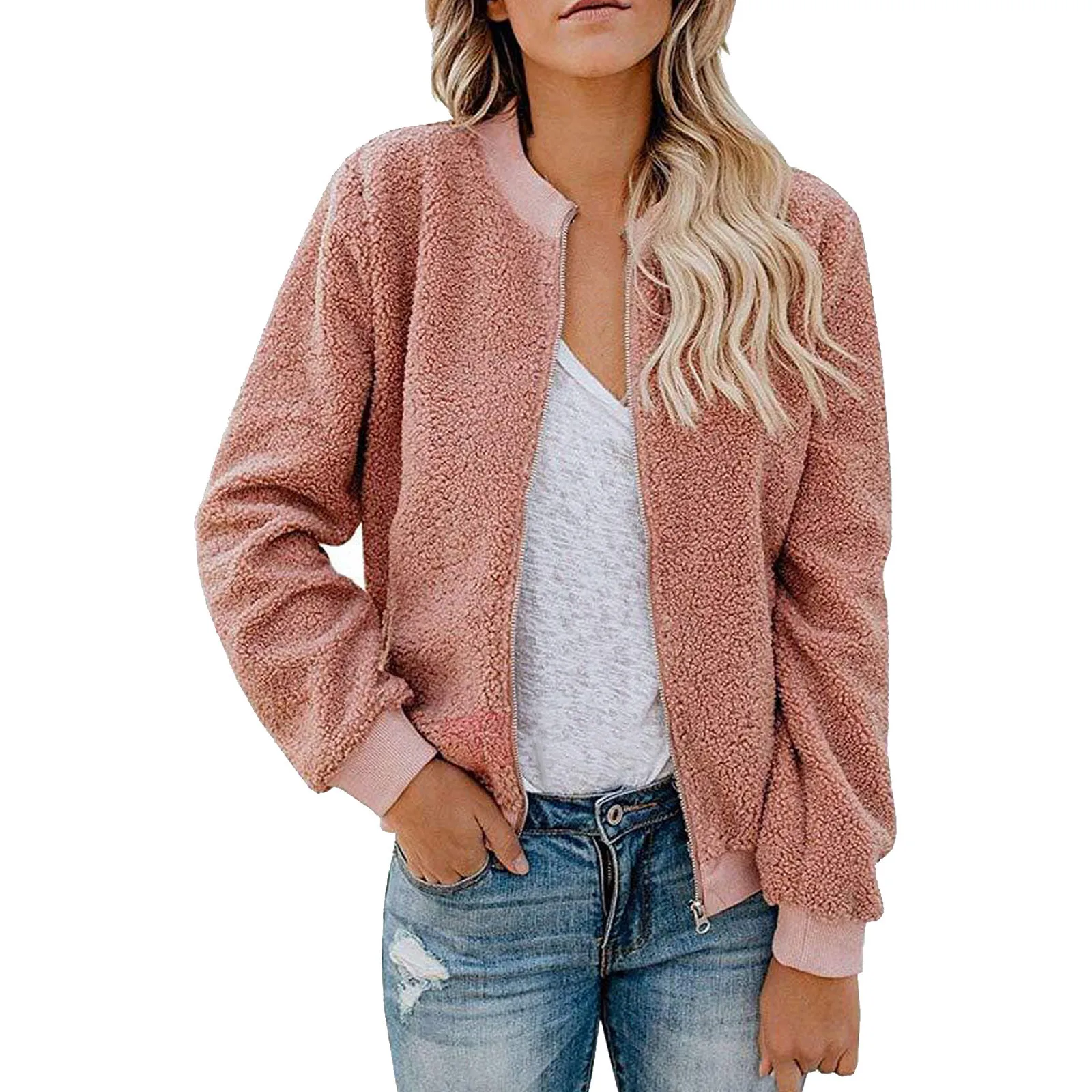 Women's Autumn Winter Lamb Velvet Zipper Jacket Top Outerwear Fashionable Cozy Sheepskin Coat For Ladies display picture 27