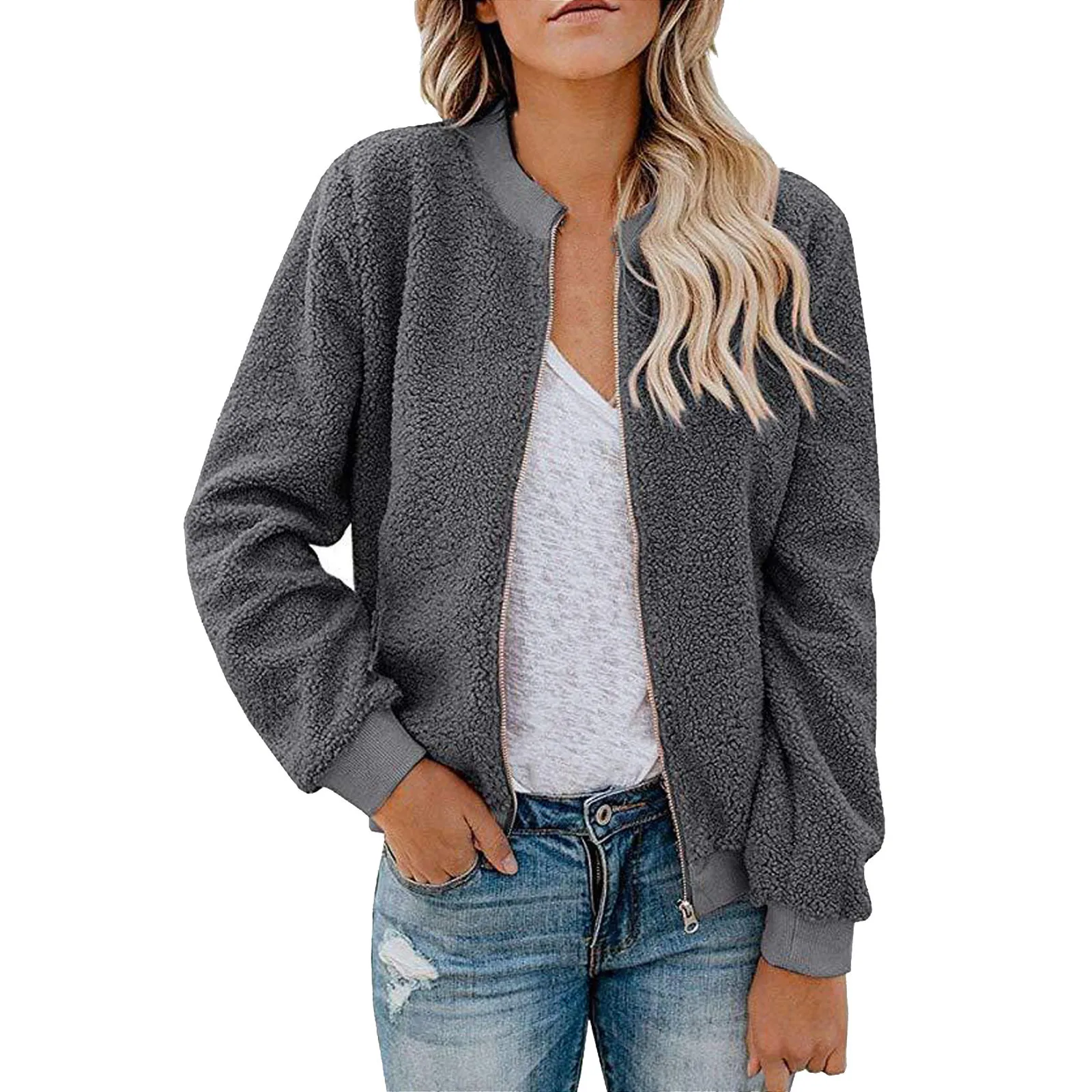 Women's Autumn Winter Lamb Velvet Zipper Jacket Top Outerwear Fashionable Cozy Sheepskin Coat For Ladies display picture 23