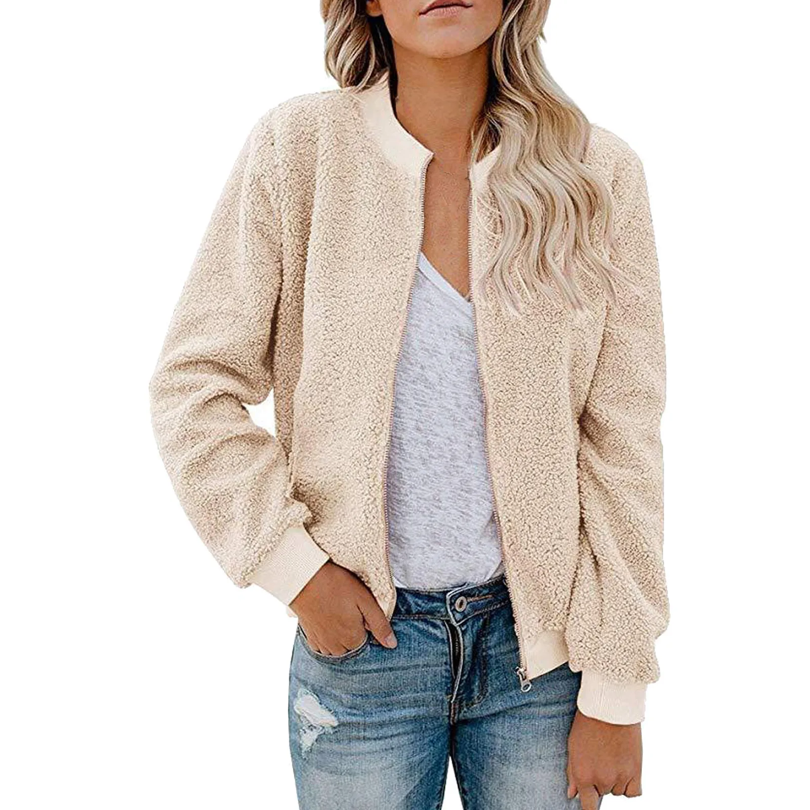 Women's Autumn Winter Lamb Velvet Zipper Jacket Top Outerwear Fashionable Cozy Sheepskin Coat For Ladies display picture 5