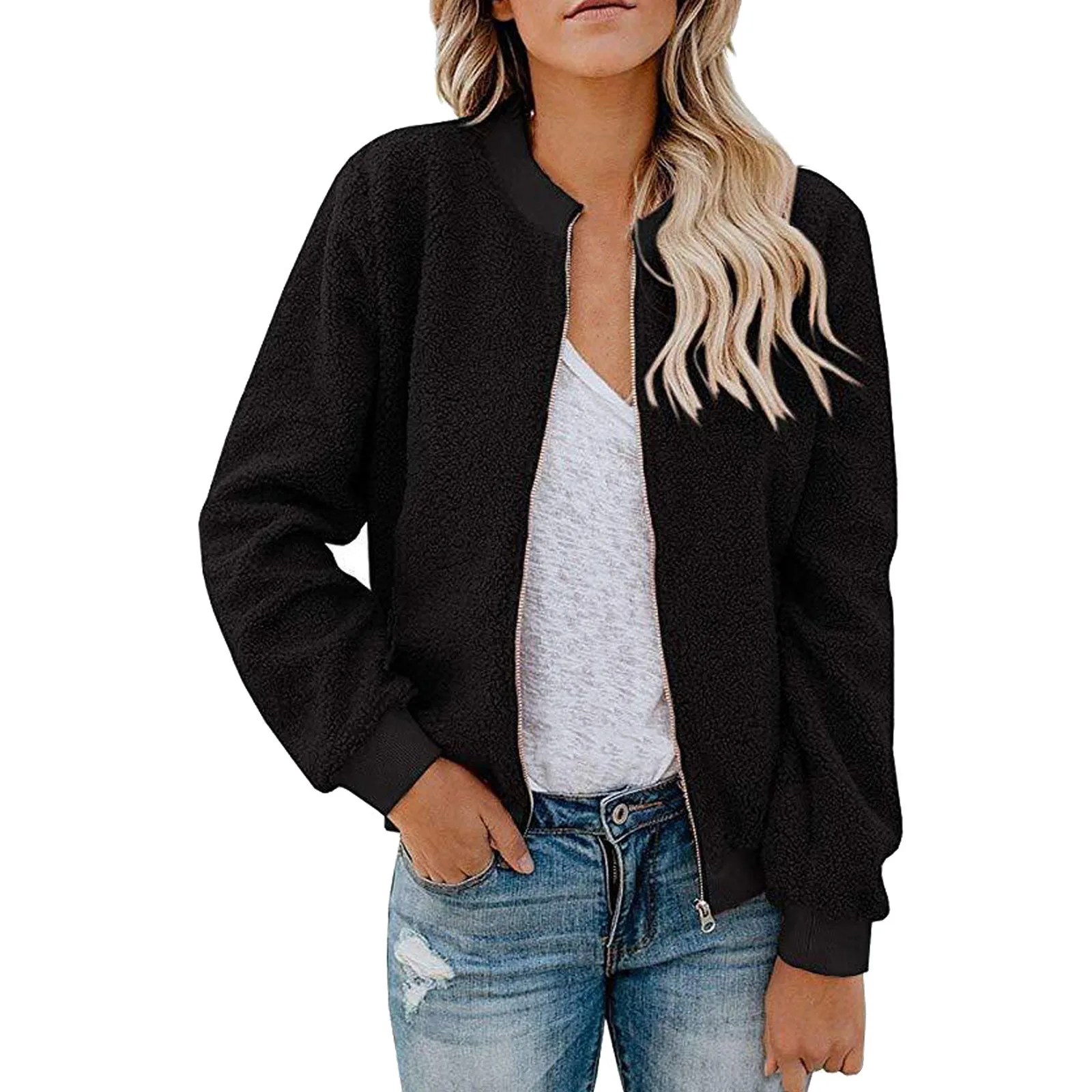 Women's Autumn Winter Lamb Velvet Zipper Jacket Top Outerwear Fashionable Cozy Sheepskin Coat For Ladies display picture 7