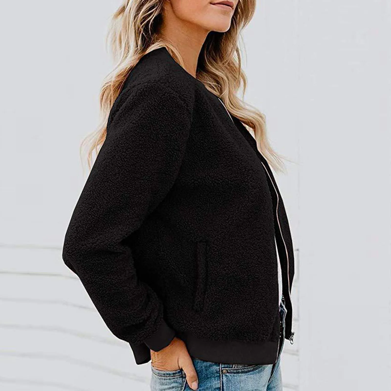 Women's Autumn Winter Lamb Velvet Zipper Jacket Top Outerwear Fashionable Cozy Sheepskin Coat For Ladies display picture 11